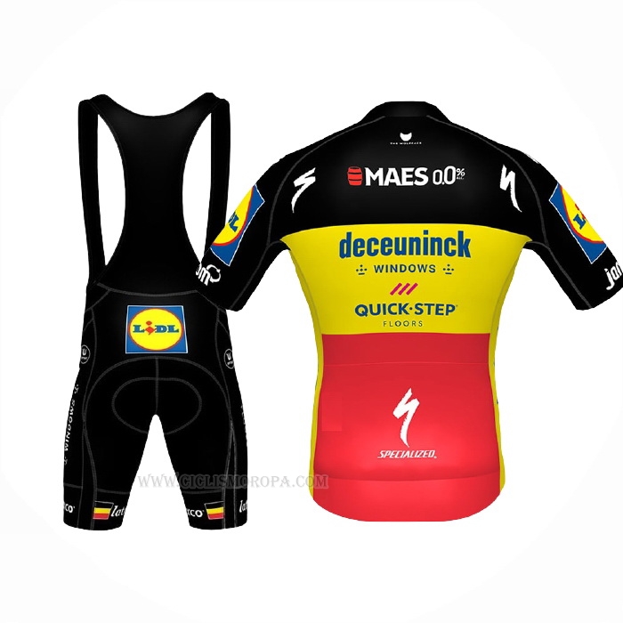 2021 Ropa Ciclismo Deceuninck Quick Step Negro Amarillo Rojo Mangas Corta y Culotte Corto